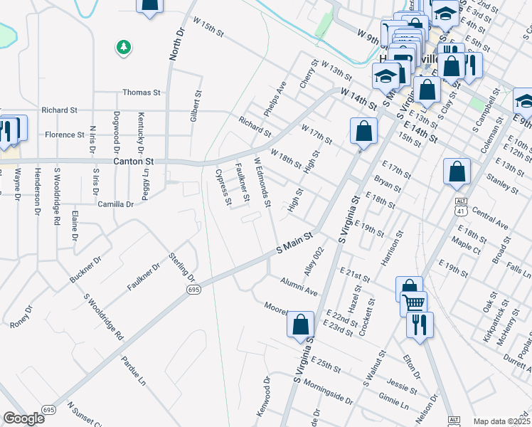 map of restaurants, bars, coffee shops, grocery stores, and more near 307 West Edmonds Street in Hopkinsville