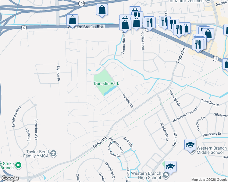 map of restaurants, bars, coffee shops, grocery stores, and more near 3108 Bangor Drive in Chesapeake
