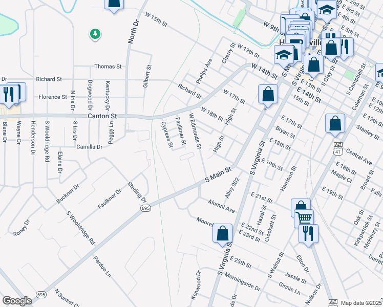 map of restaurants, bars, coffee shops, grocery stores, and more near 307 West Edmonds Street in Hopkinsville