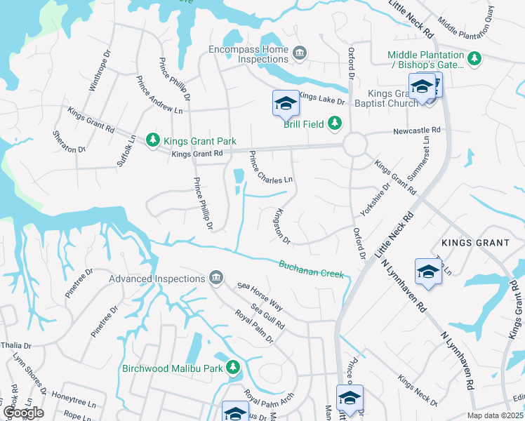 map of restaurants, bars, coffee shops, grocery stores, and more near 625 West Kingston Lane in Virginia Beach