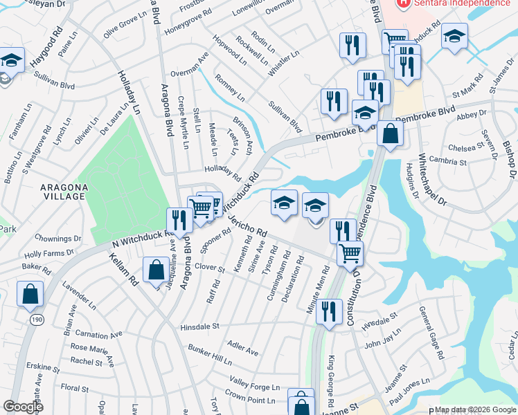 map of restaurants, bars, coffee shops, grocery stores, and more near 728 Spooner Road in Virginia Beach