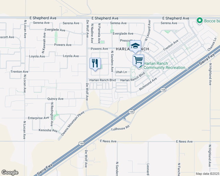 map of restaurants, bars, coffee shops, grocery stores, and more near 1505 North Picadilly Lane in Clovis