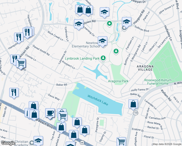 map of restaurants, bars, coffee shops, grocery stores, and more near 5429 Sweetwater Court in Virginia Beach