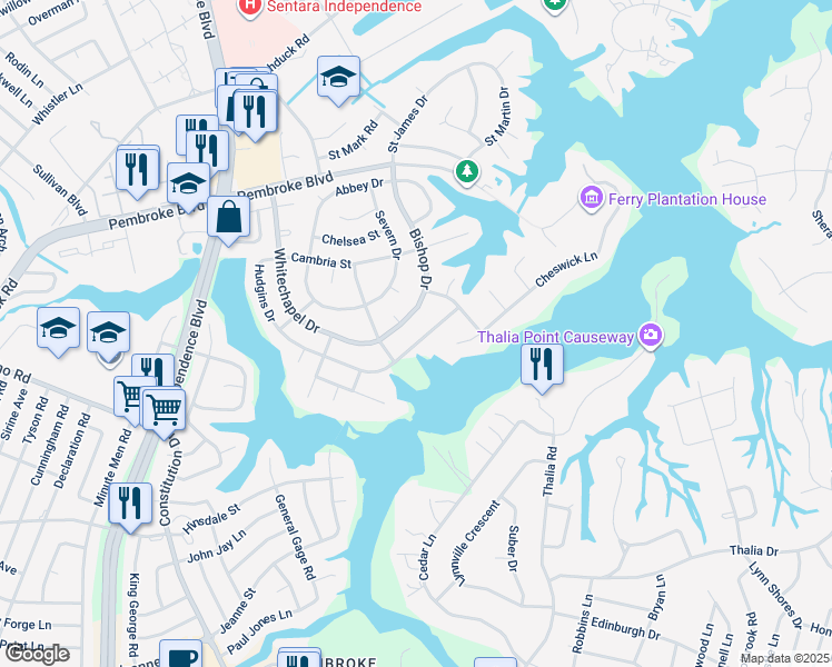map of restaurants, bars, coffee shops, grocery stores, and more near 4324 Hudgins Drive in Virginia Beach