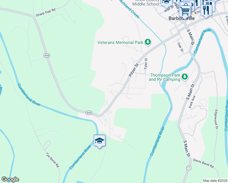 map of restaurants, bars, coffee shops, grocery stores, and more near 711 Pitzer Street in Barbourville