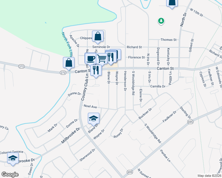map of restaurants, bars, coffee shops, grocery stores, and more near 401-499 Wayne Drive in Hopkinsville