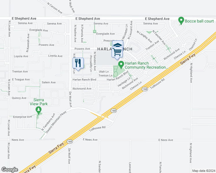 map of restaurants, bars, coffee shops, grocery stores, and more near 3692 Elevations Way in Clovis