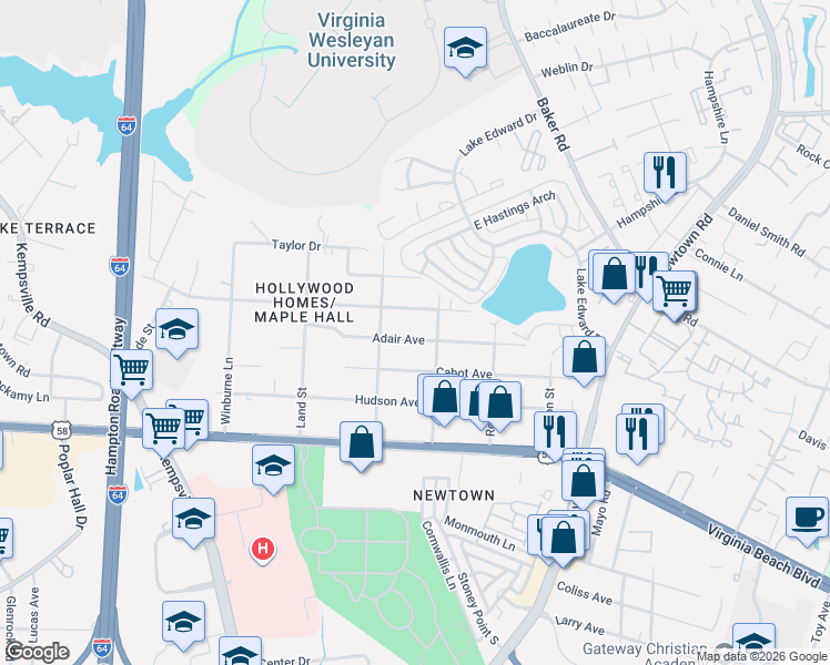 map of restaurants, bars, coffee shops, grocery stores, and more near 1147 Clarence Street in Norfolk