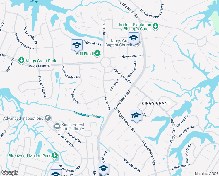 map of restaurants, bars, coffee shops, grocery stores, and more near 709 Yorkshire Drive in Virginia Beach