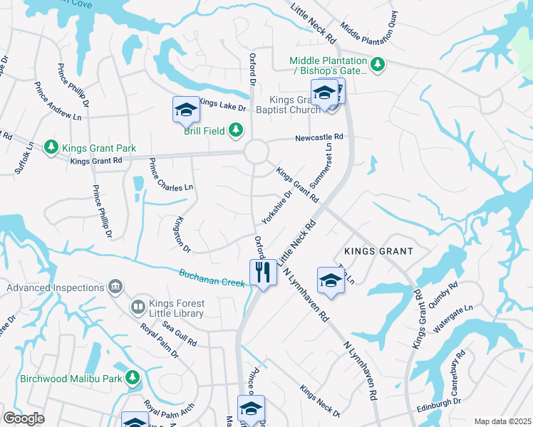 map of restaurants, bars, coffee shops, grocery stores, and more near 709 Yorkshire Drive in Virginia Beach