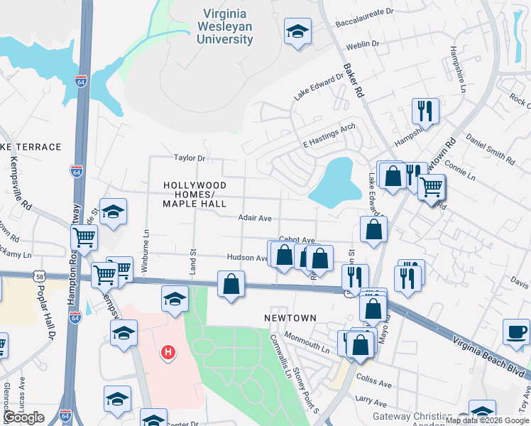 map of restaurants, bars, coffee shops, grocery stores, and more near 1147 Clarence Street in Norfolk