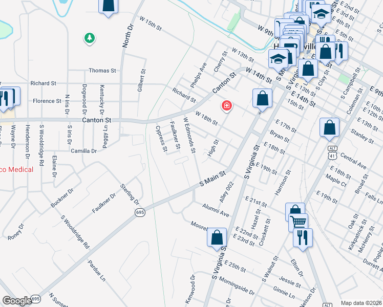 map of restaurants, bars, coffee shops, grocery stores, and more near 309 West Edmonds Street in Hopkinsville