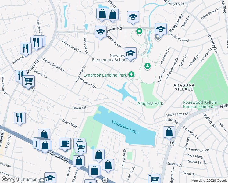 map of restaurants, bars, coffee shops, grocery stores, and more near 5429 Sweetwater Court in Virginia Beach