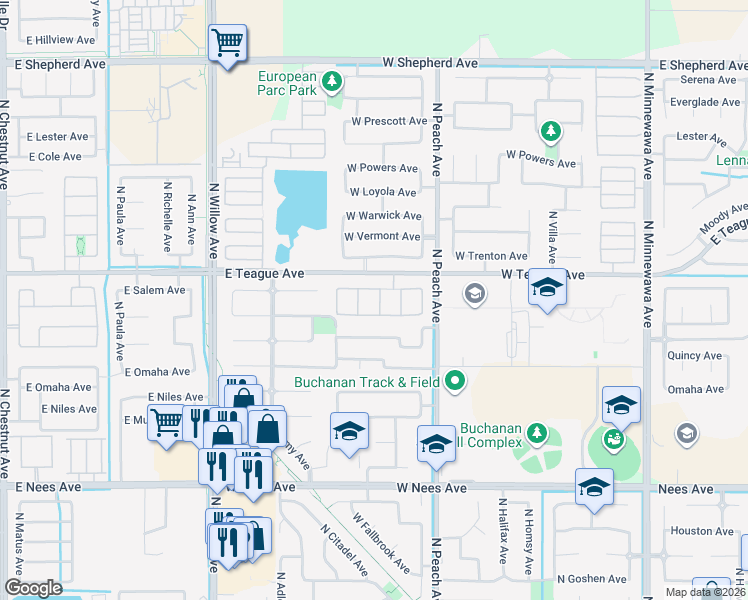 map of restaurants, bars, coffee shops, grocery stores, and more near 1562 North Empire in Clovis