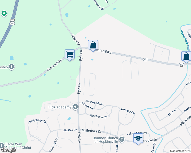 map of restaurants, bars, coffee shops, grocery stores, and more near 113 Fenton Court in Hopkinsville