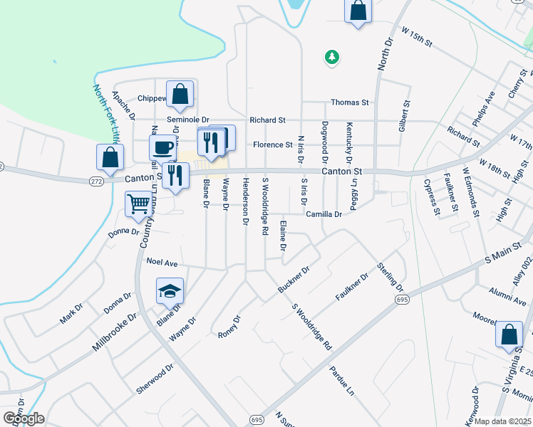 map of restaurants, bars, coffee shops, grocery stores, and more near 526 S Wooldridge Rd in Hopkinsville
