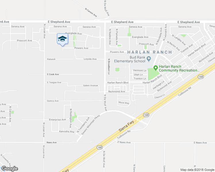 map of restaurants, bars, coffee shops, grocery stores, and more near North Encoure Way in Clovis