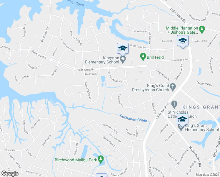 map of restaurants, bars, coffee shops, grocery stores, and more near 625 West Kingston Circle in Virginia Beach