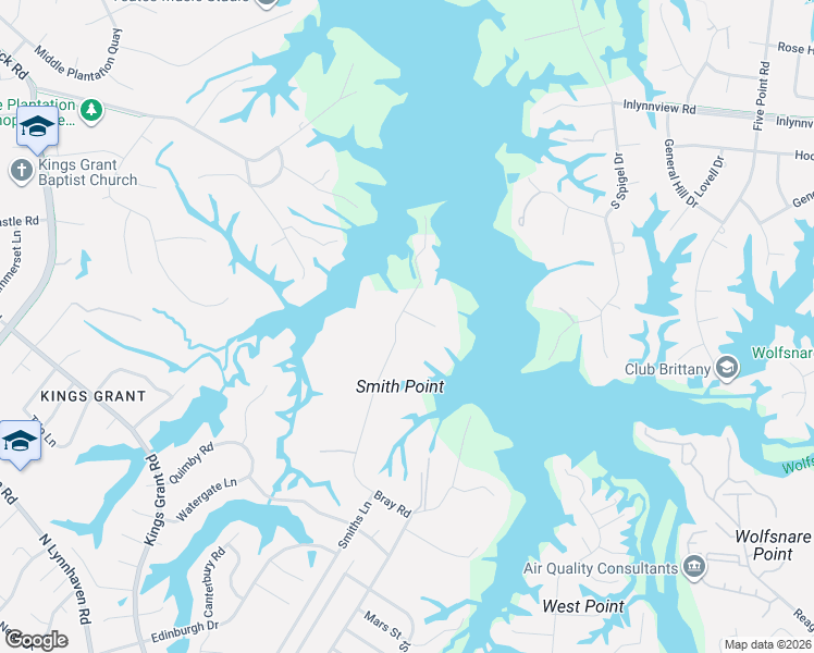 map of restaurants, bars, coffee shops, grocery stores, and more near 3090 Bray Road in Virginia Beach