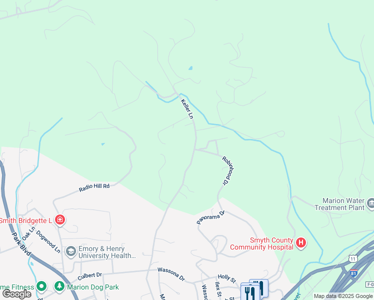 map of restaurants, bars, coffee shops, grocery stores, and more near 610 Keller Lane in Marion