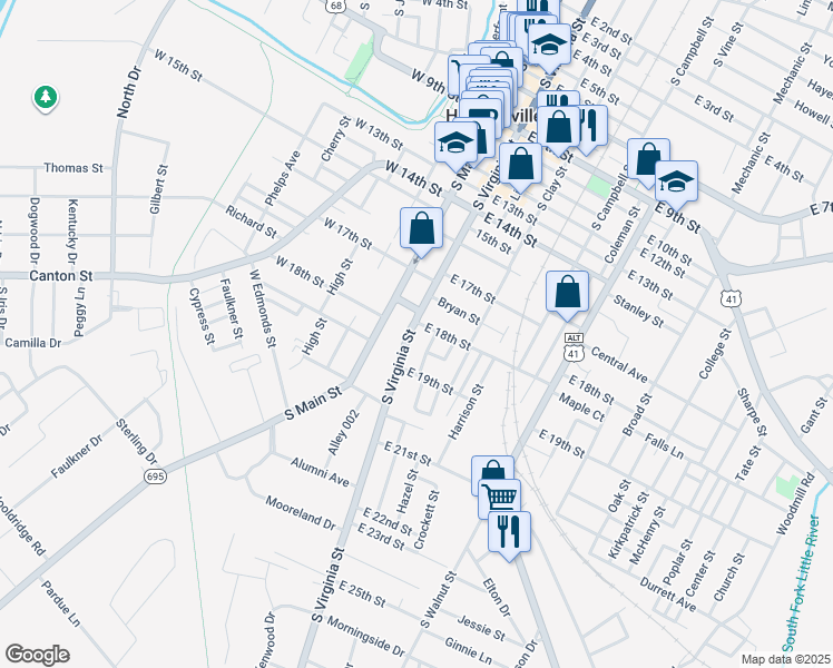 map of restaurants, bars, coffee shops, grocery stores, and more near in Hopkinsville