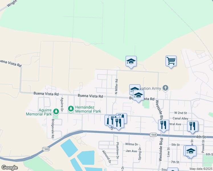 map of restaurants, bars, coffee shops, grocery stores, and more near North Gonzalez Drive in Hollister