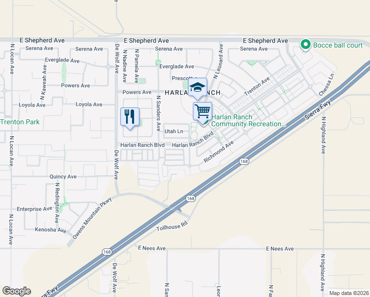 map of restaurants, bars, coffee shops, grocery stores, and more near in Clovis