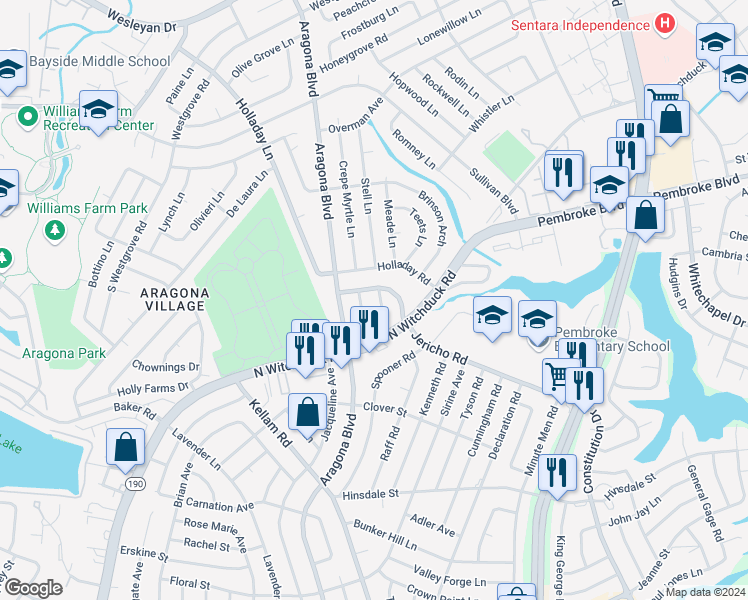 map of restaurants, bars, coffee shops, grocery stores, and more near 721 Weich Lane in Virginia Beach