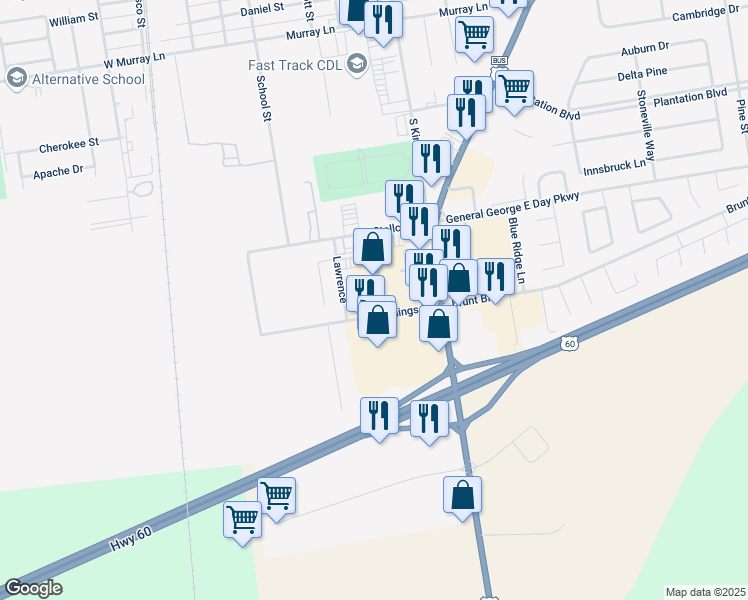 map of restaurants, bars, coffee shops, grocery stores, and more near 1215 South Main Street in Sikeston