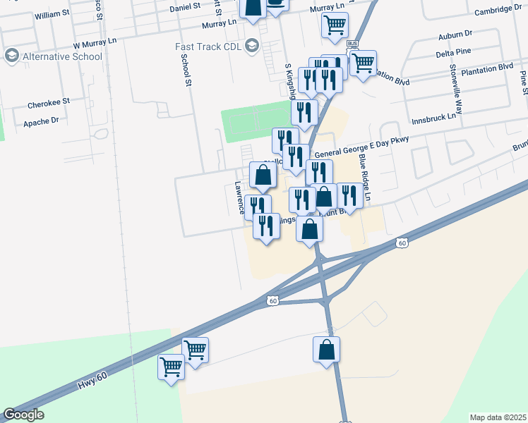 map of restaurants, bars, coffee shops, grocery stores, and more near 1215 South Main Street in Sikeston