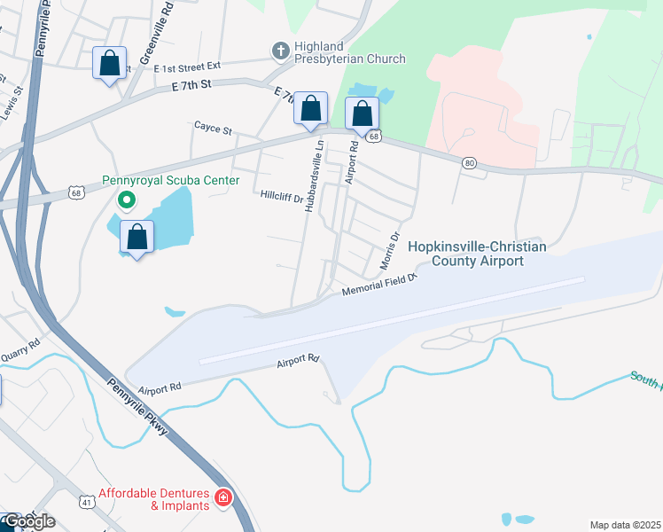 map of restaurants, bars, coffee shops, grocery stores, and more near 100 Airport Road in Hopkinsville