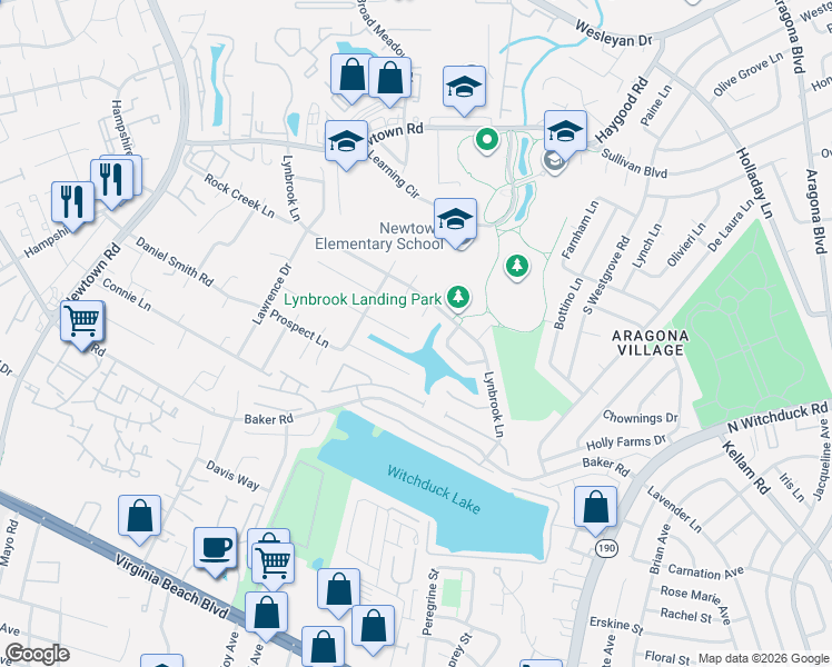 map of restaurants, bars, coffee shops, grocery stores, and more near 606 Cedar Springs Court in Virginia Beach