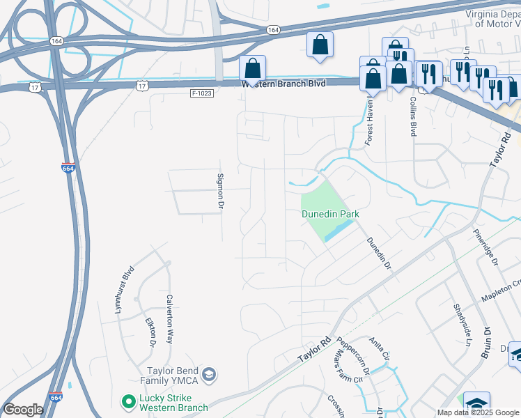 map of restaurants, bars, coffee shops, grocery stores, and more near 3436 Saint Clair Drive in Chesapeake