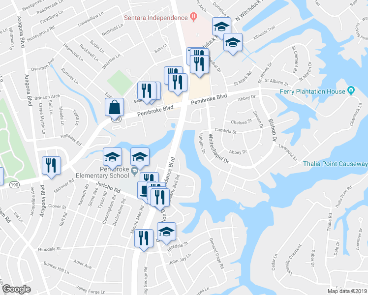 map of restaurants, bars, coffee shops, grocery stores, and more near 672 Liberty Bell Road in Virginia Beach