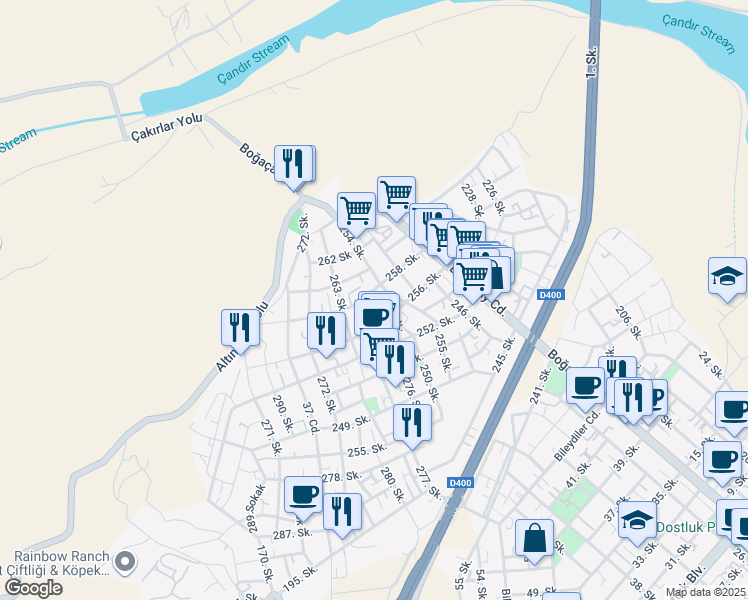 map of restaurants, bars, coffee shops, grocery stores, and more near 58 259. Sokak in Konyaaltı
