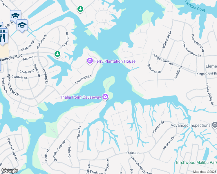 map of restaurants, bars, coffee shops, grocery stores, and more near 676 Thalia Point Road in Virginia Beach