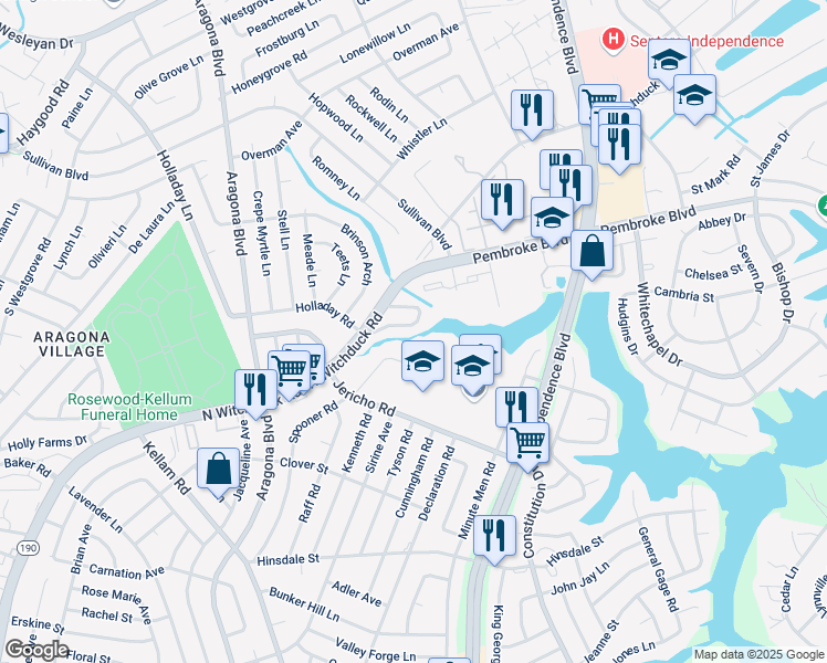 map of restaurants, bars, coffee shops, grocery stores, and more near 4661 Merrimac Lane in Virginia Beach