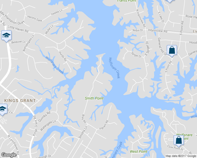 map of restaurants, bars, coffee shops, grocery stores, and more near 3100 Lynn Acres Road in Virginia Beach