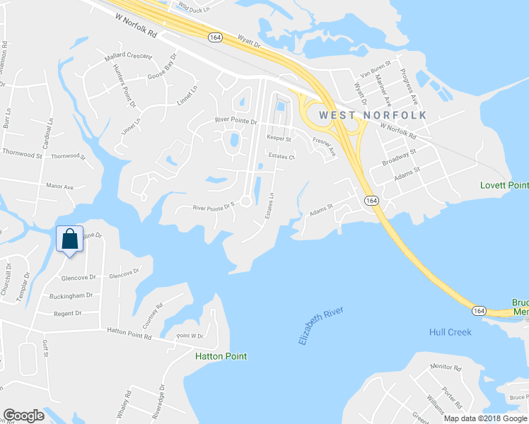 map of restaurants, bars, coffee shops, grocery stores, and more near 4032 Estates Lane in Portsmouth