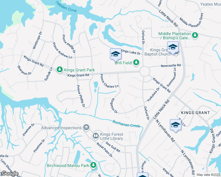 map of restaurants, bars, coffee shops, grocery stores, and more near 713 Prince Charles Lane in Virginia Beach