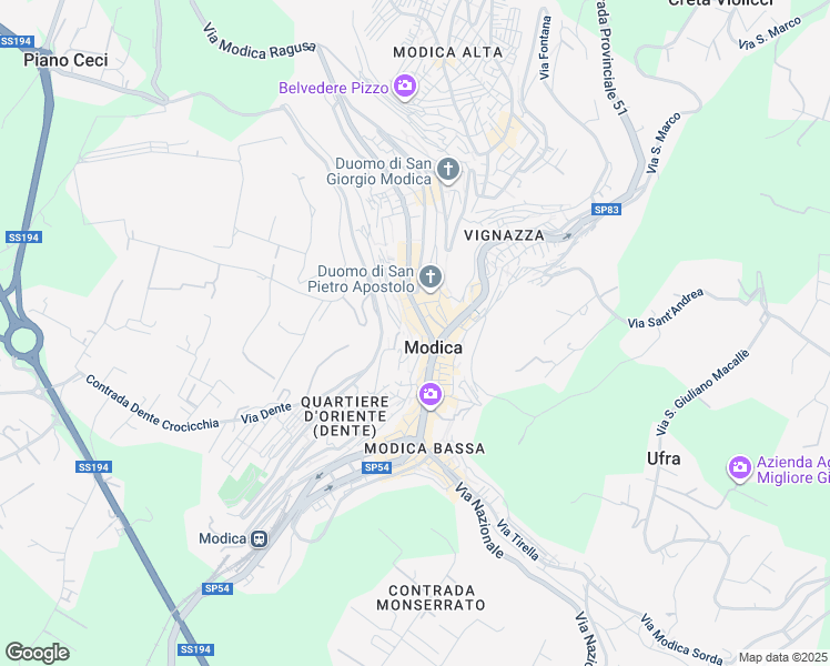 map of restaurants, bars, coffee shops, grocery stores, and more near 171 Via Campailla in Modica