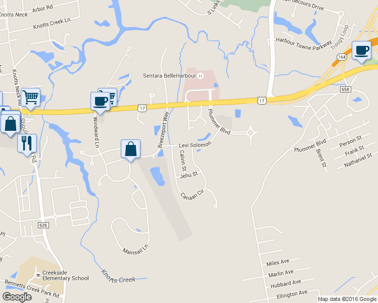 map of restaurants, bars, coffee shops, grocery stores, and more near 379 Canaan Circle in Suffolk