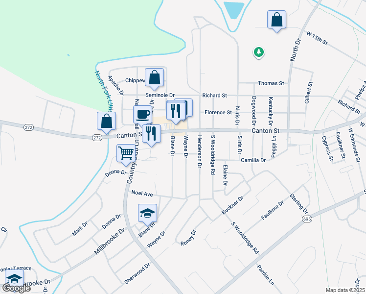 map of restaurants, bars, coffee shops, grocery stores, and more near 503 Wayne Drive in Hopkinsville