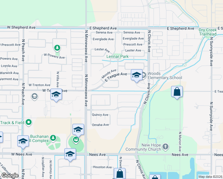 map of restaurants, bars, coffee shops, grocery stores, and more near 310 Trenton Avenue in Clovis