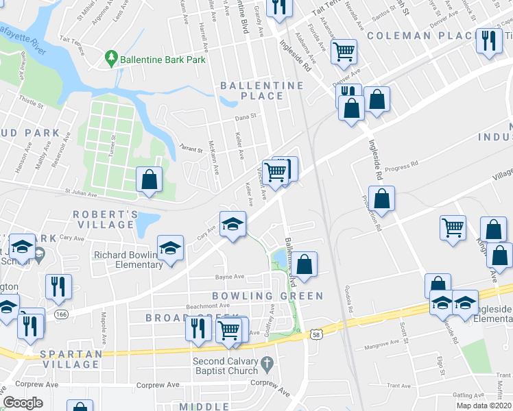 map of restaurants, bars, coffee shops, grocery stores, and more near 2100 Keller Avenue in Norfolk