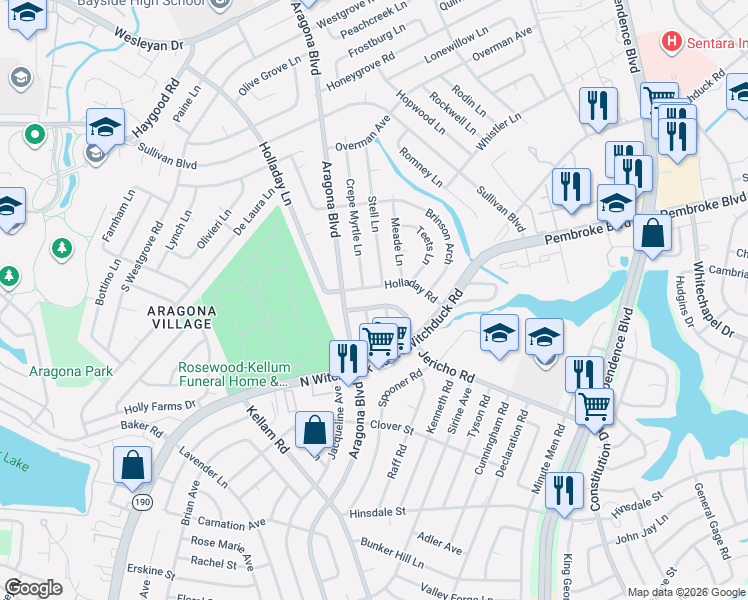 map of restaurants, bars, coffee shops, grocery stores, and more near 740 Jericho Road in Virginia Beach