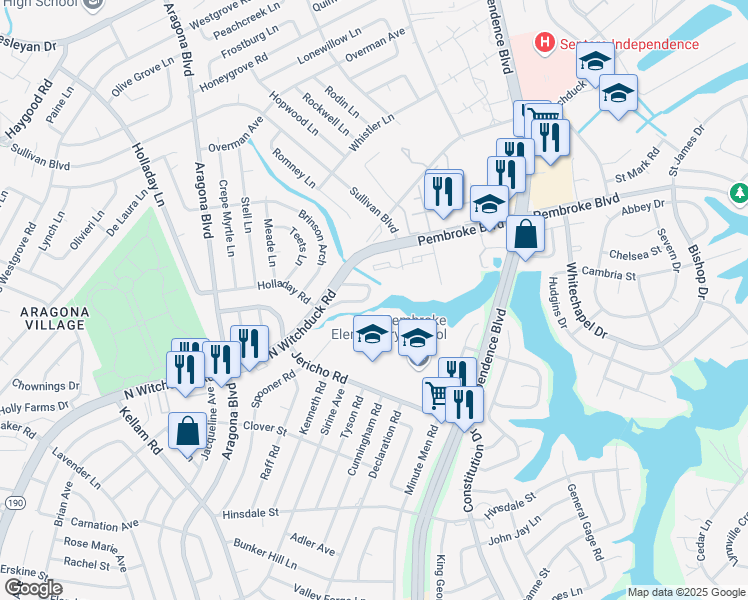 map of restaurants, bars, coffee shops, grocery stores, and more near 4661 Merrimac Lane in Virginia Beach
