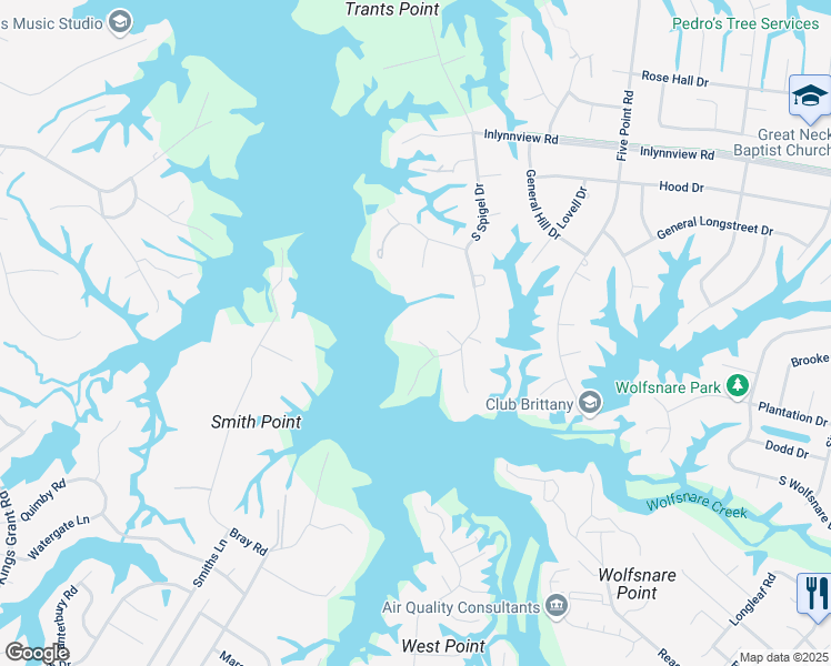 map of restaurants, bars, coffee shops, grocery stores, and more near 801 Gilbert Circle in Virginia Beach
