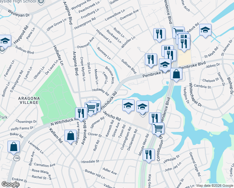 map of restaurants, bars, coffee shops, grocery stores, and more near 4612 Merrimac Lane in Virginia Beach