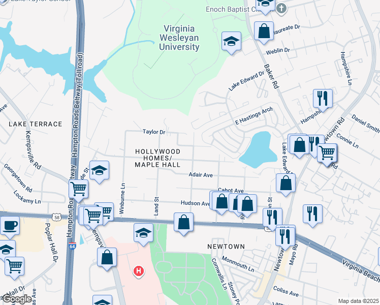 map of restaurants, bars, coffee shops, grocery stores, and more near 1209 George Street in Norfolk